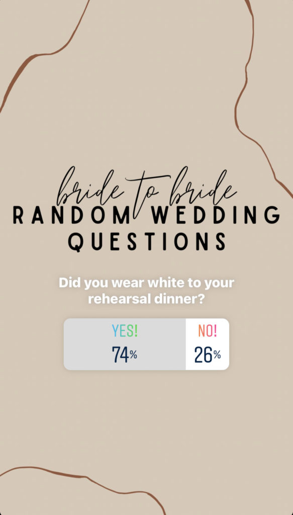 Did you wear a white dress to your rehearsal dinner. Bride's responses from instagram poll. What to wear to rehearsal dinner.